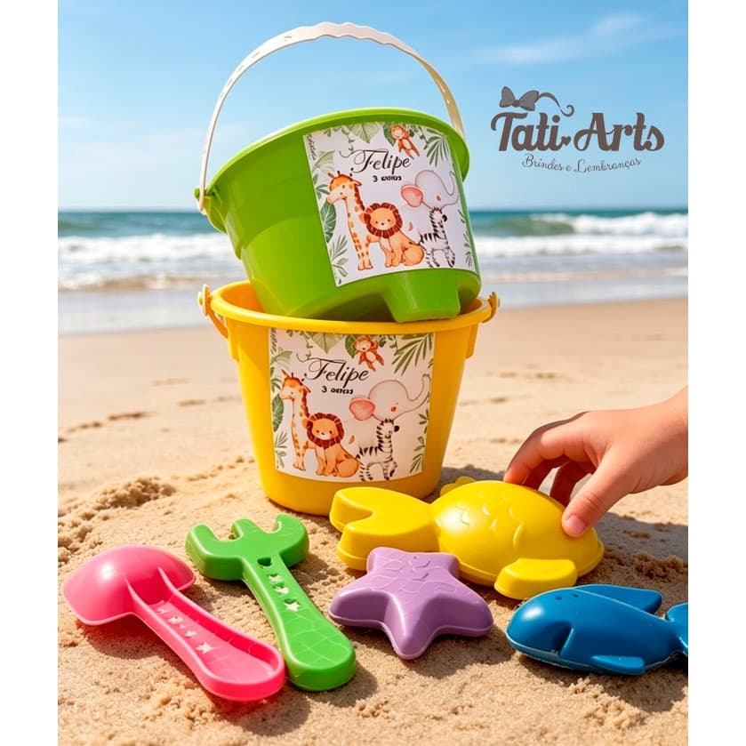 16 Kits Balde de Praia - Safari | Baldinhos de Praia PERSONALIZADO | Tema da sua festa | Lembrancinha Personalizada