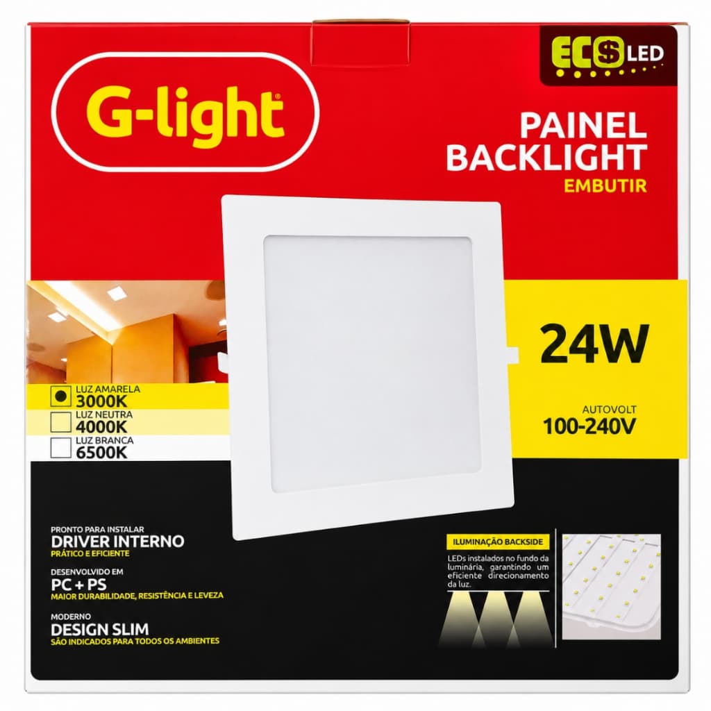 Painel Embutir Backlight Led 24w G-light 6500k Quadrado