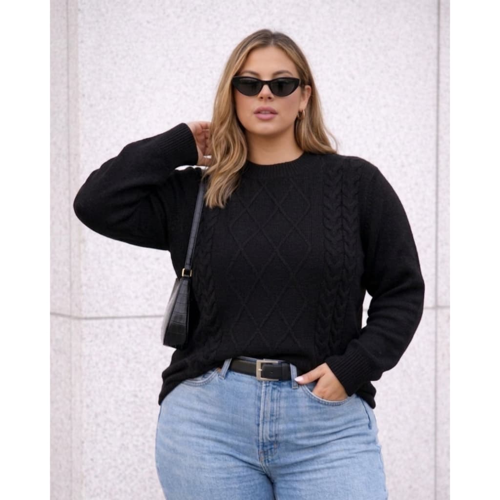 Blusa Modal Tricot Plus Size Lousangos E Tranças Outono 2026