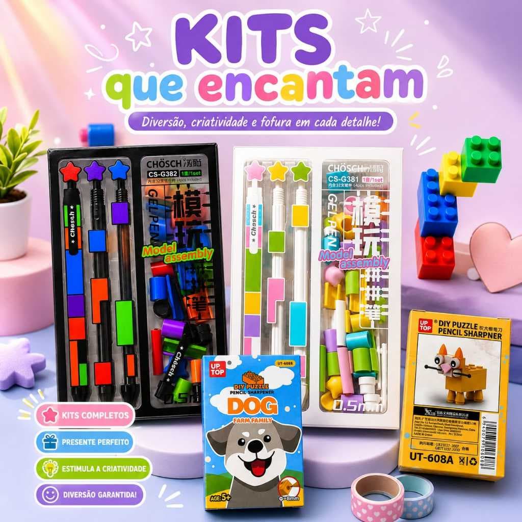 Caneta Blocos Montar Infantil Criativa Kit Montável Refil 0.5mm Presente Escolar Kawaii