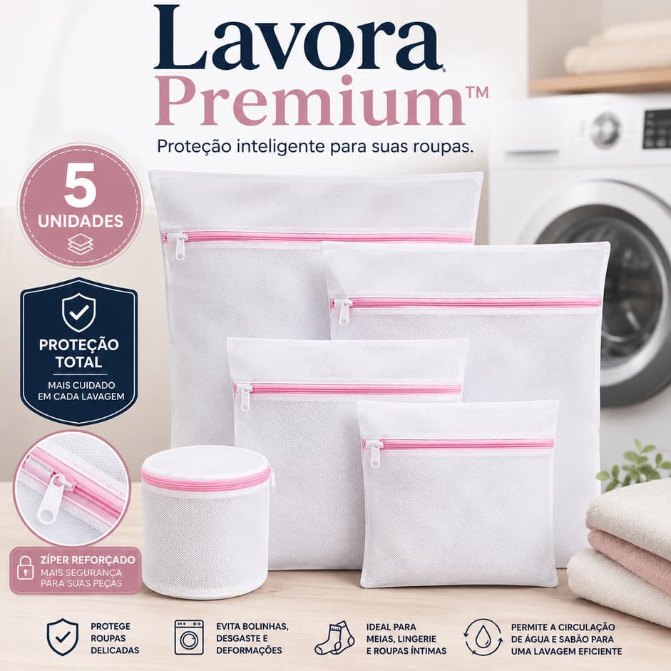 Kit 5 Sacos Protetores Para Lavar Roupas Delicadas Com Zíper Lavanderia Organização