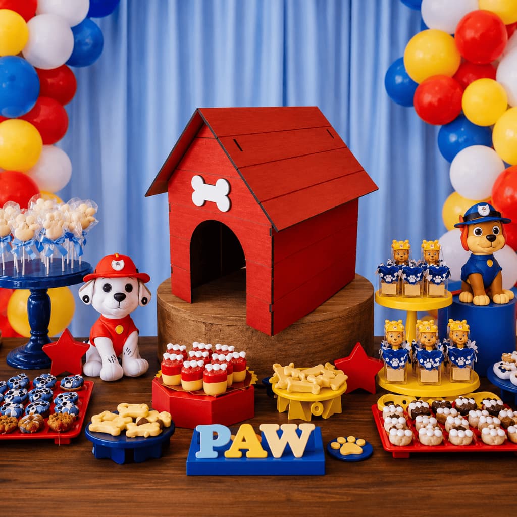 Casinha G Vermelho Patrulha Canina de Cachorro Centro Mesa MDF Decoração de Festa e Outros