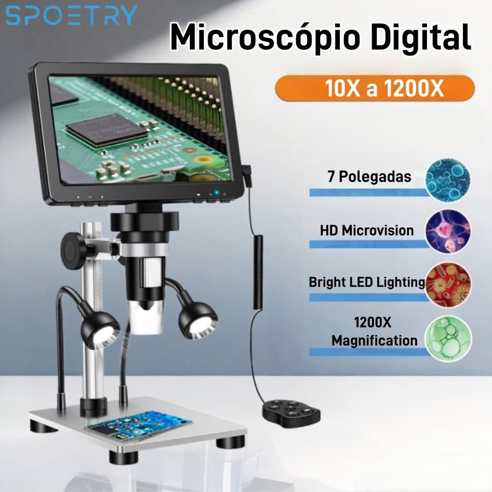 Microscópio Digital Com Tela IPS De 7 Polegadas 1080P 1200X  Com 8LEDs De Vídeo HD Para PCB