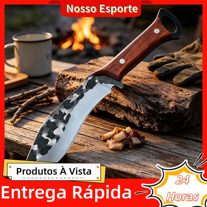 Faca Kukri Pesca Camping Facão Curvo Forjado Com Coldre Pro
