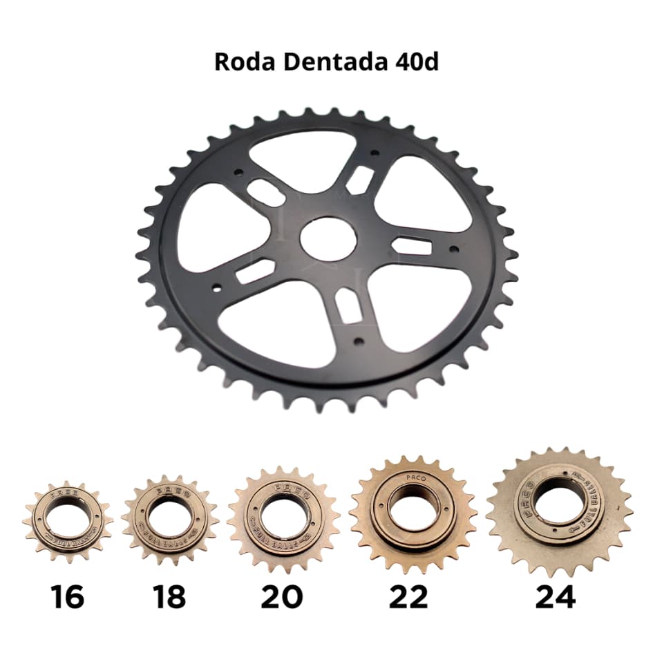Kit Relação Bike Sem Marcha Coroa Roda Dentada 40 Dentes + Catraca Roda Livre 16 18 20 22 24 Dentes