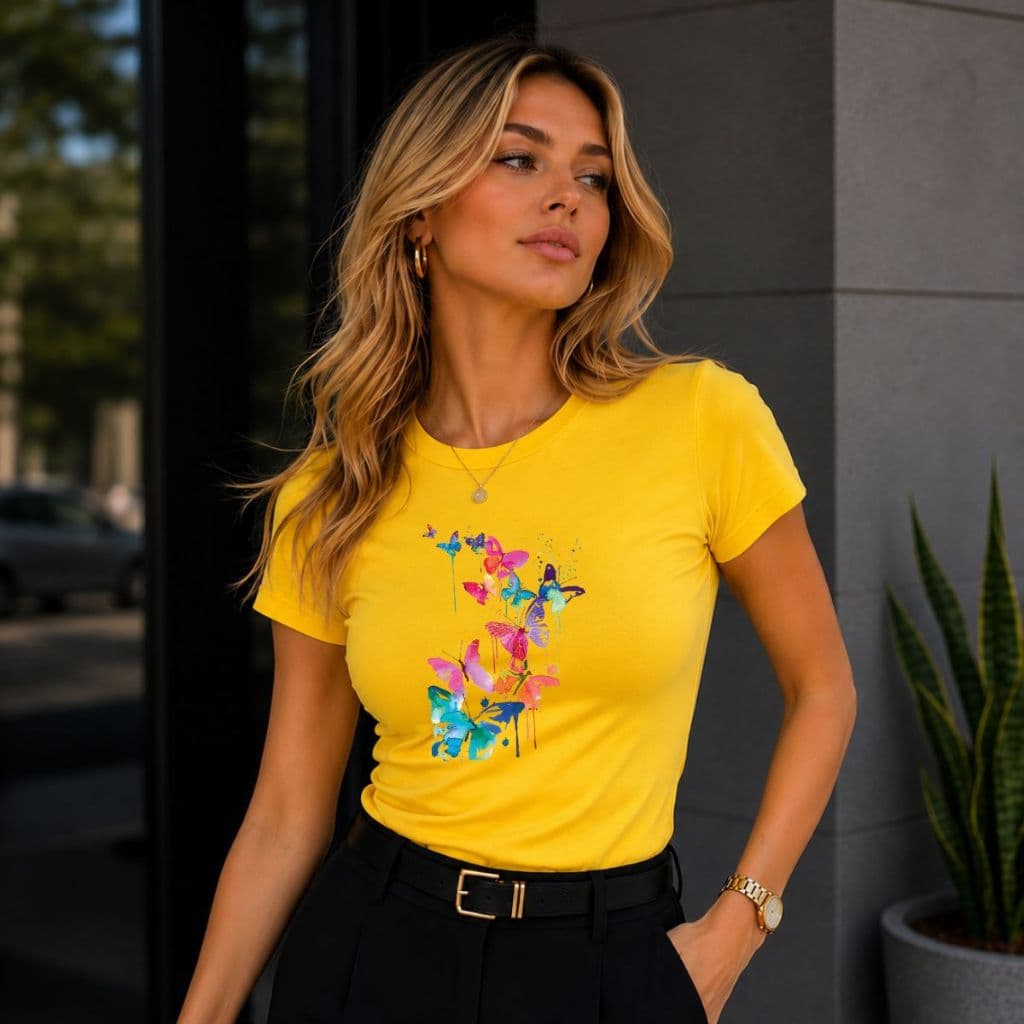Blusa feminina estampa borboleta aquarela camiseta t-shirt
