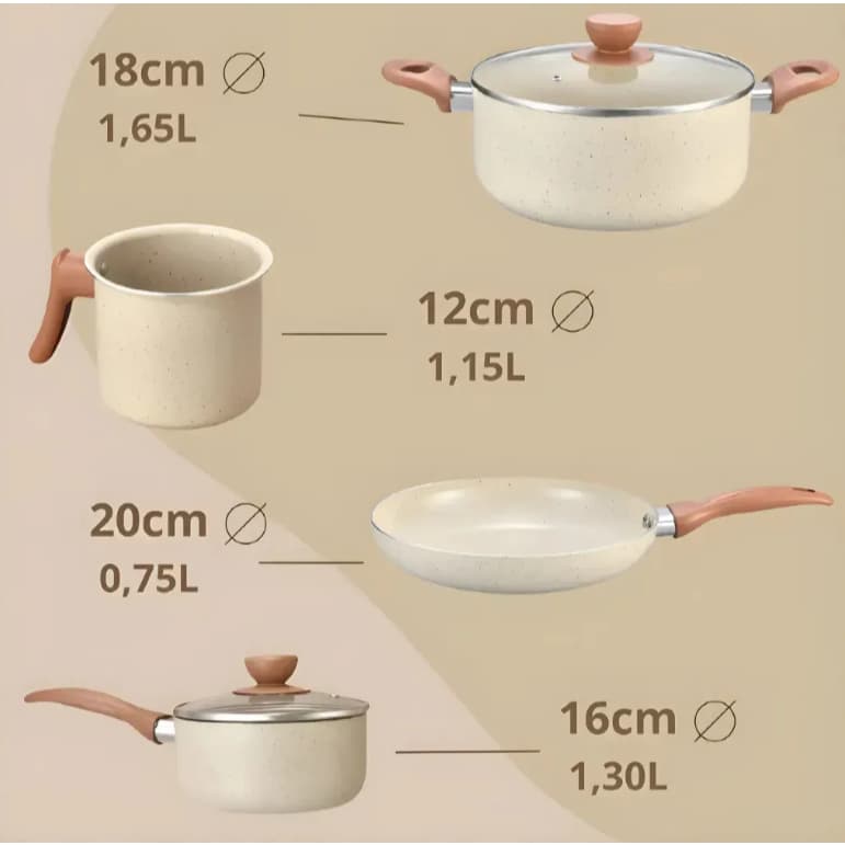Jogo De Panelas Antiaderente Oikos Ultra Ceramic 4 Peças Bege