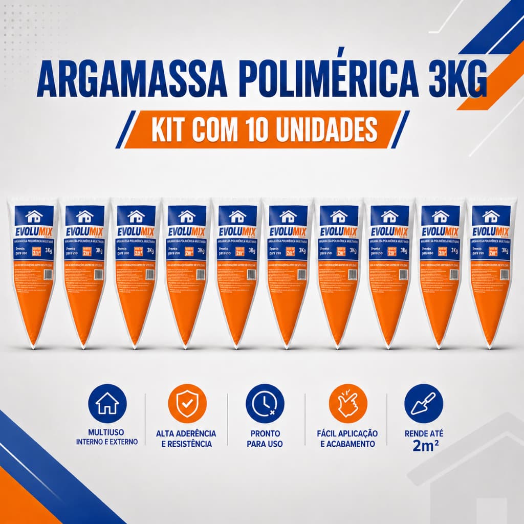 Argamassa Polimérica 3kg Kit 10 Bisnagas Para Assentamento de Blocos e Tijolos