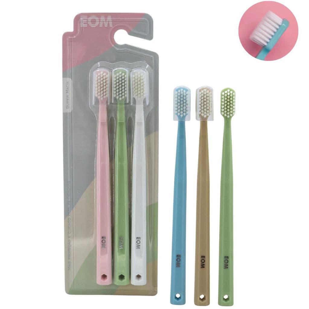 Escova de Dente Adulto Ultra Macia Trio 3 Escovas Tons Pasteis