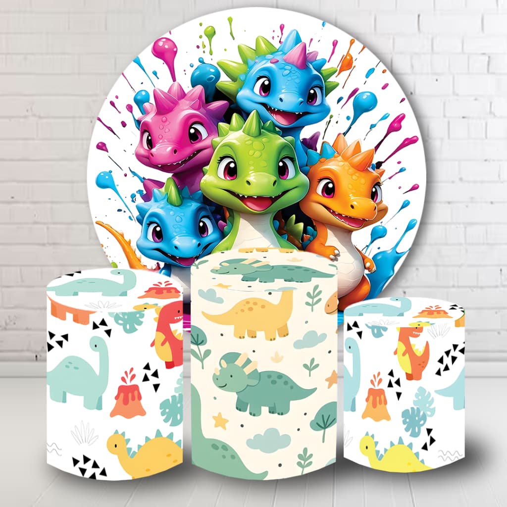 Kit Painel Decorativo + 3 Capas Cilindro Tema Dinossauro Varios Temas Aniversário Festa