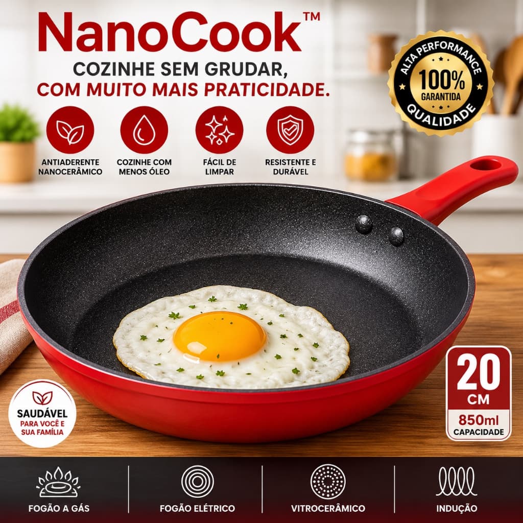 Frigideira Antiaderente Nanoceramica 20cm Vermelha Revestimento Duravel Cozinha Moderna