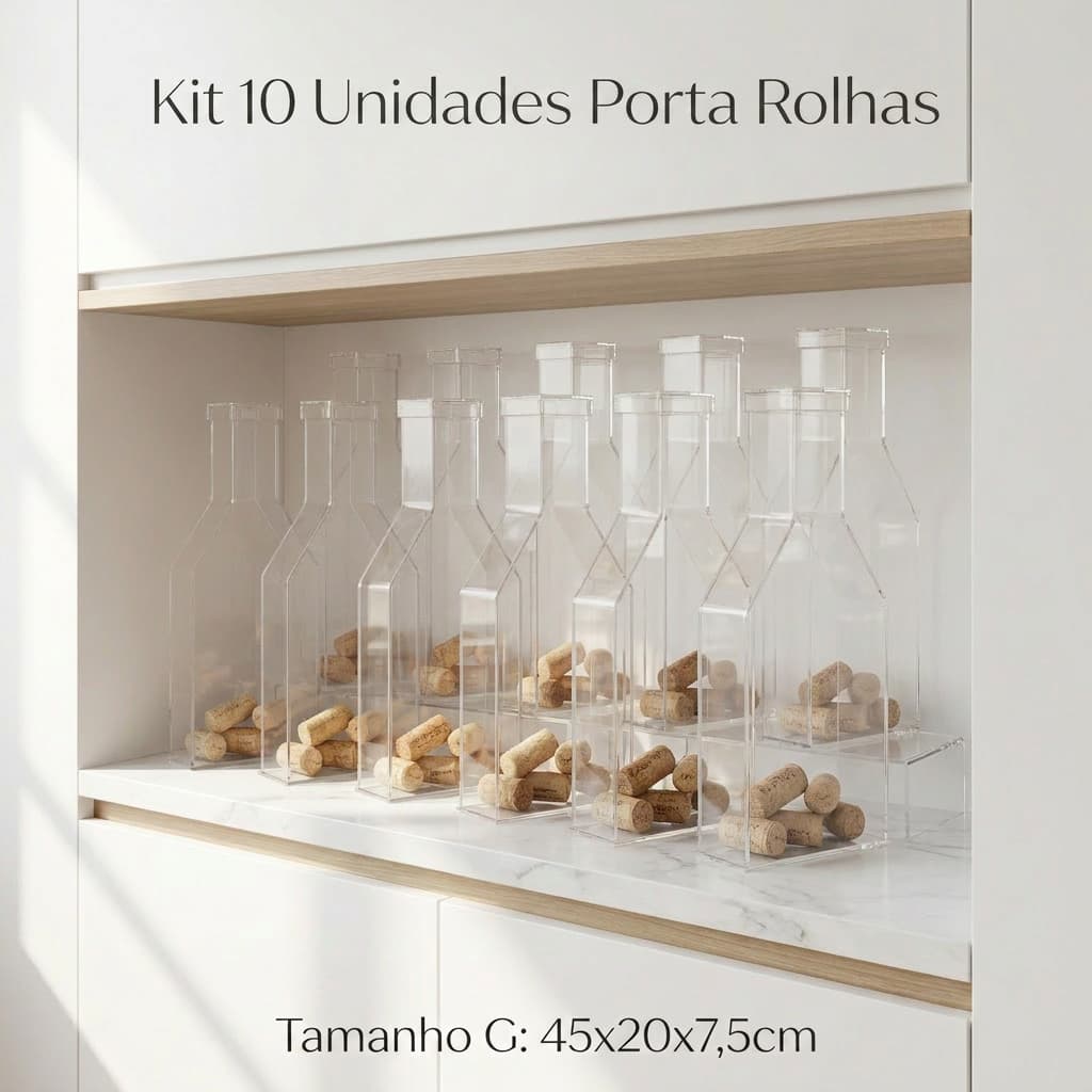 Kit c/ 10 Porta Rolhas Cristal Transparente - Decoração p/ Adega Bar Cozinha Vinho 40x20x7,5cm