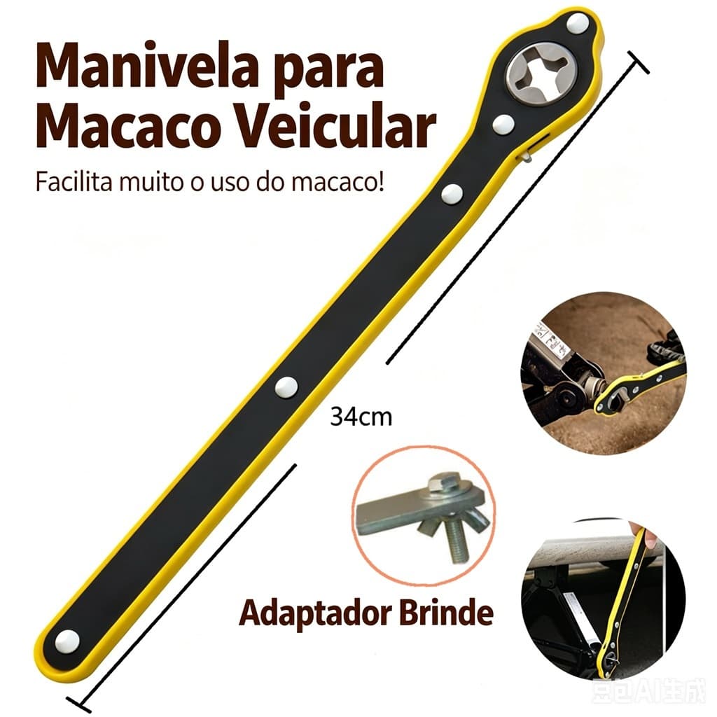 Manivela Extensiva para Macaco Hidráulico Veicular 34cm Acessório para Macaco de Carro Com Kit de Fixação