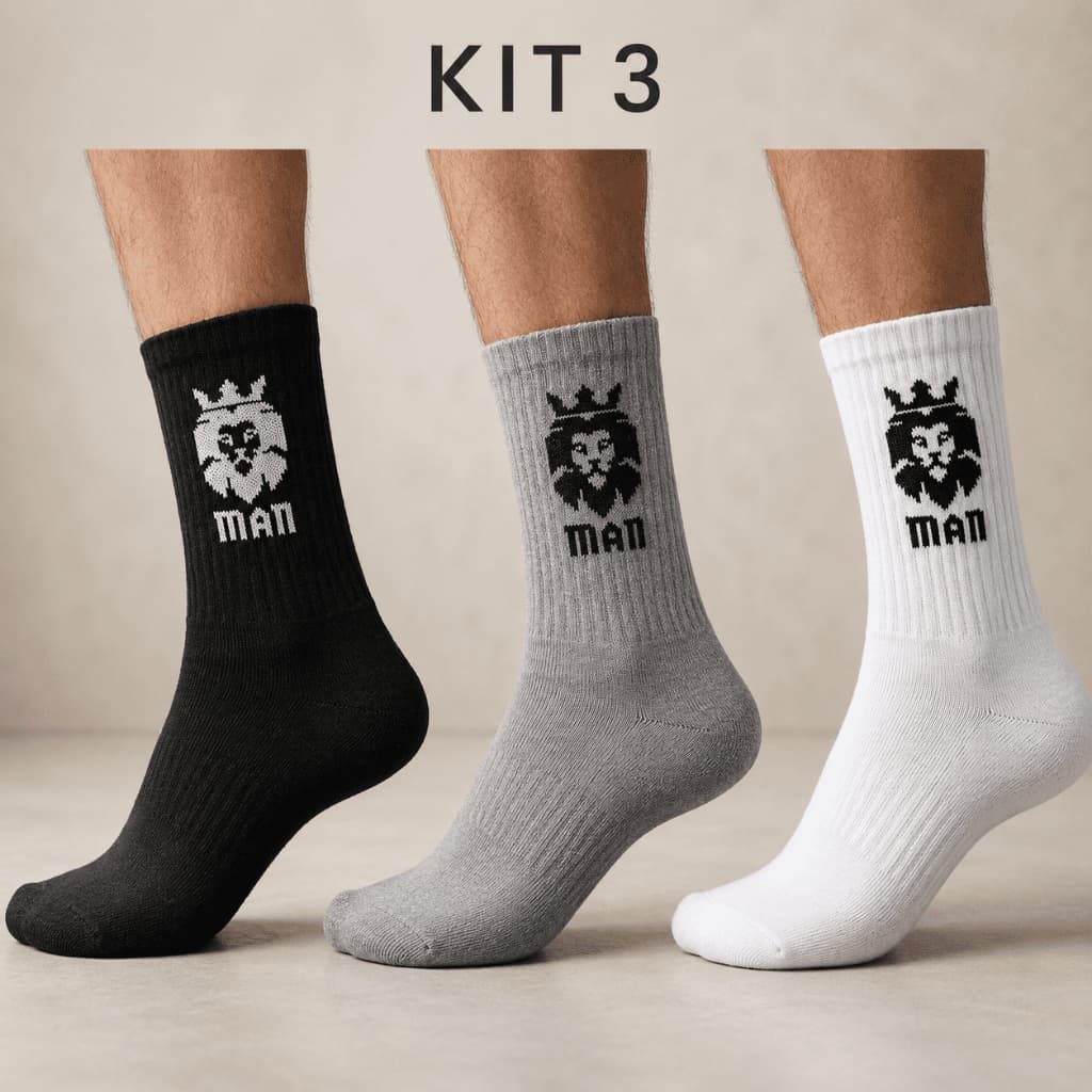 Kit 3 Pares De Meia Cano Longo Algodão Confortável Unissex 38-43 Meia Masculina Premium Top