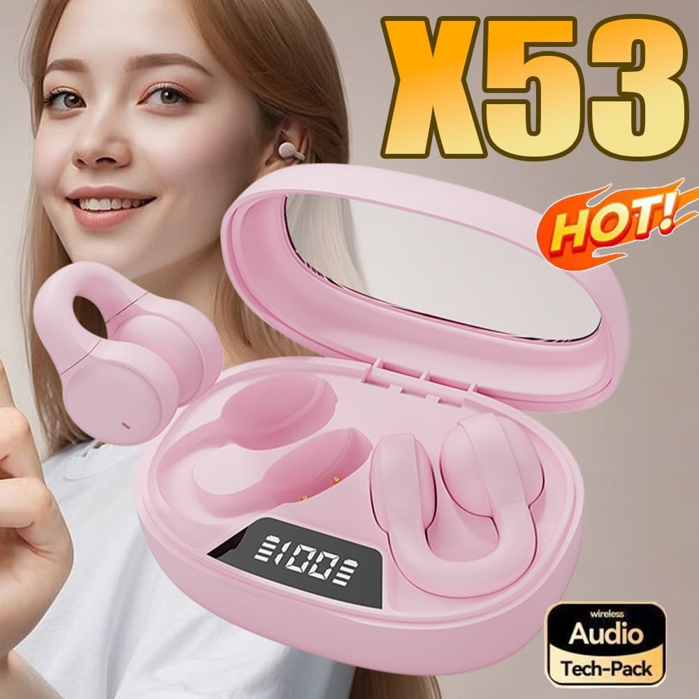 2026 TWS X53 Fones de ouvido sem fio, com clipe para prender na orelha, visor digital.