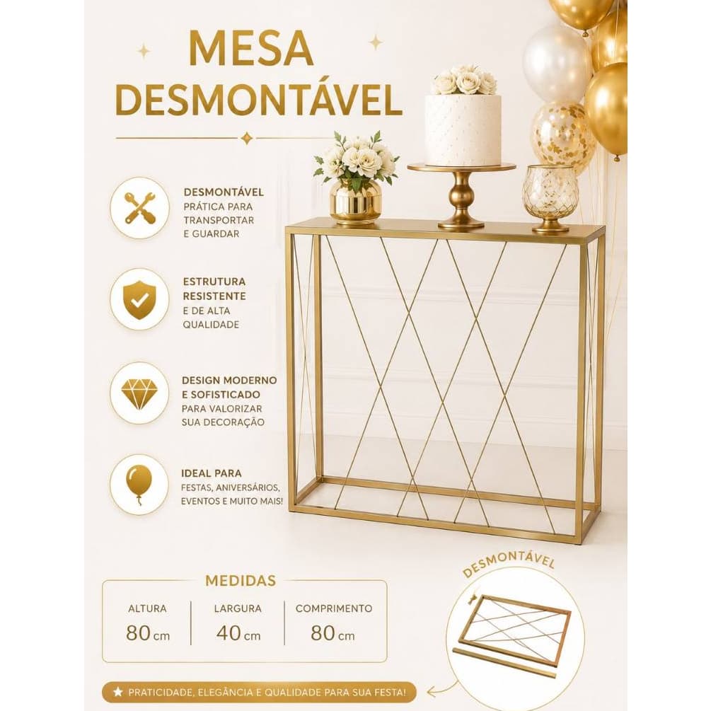 Mesa Teia Desmontável Treliça Grande Festa Eventos Decoração Dobrável 80x40x80 Desmontável