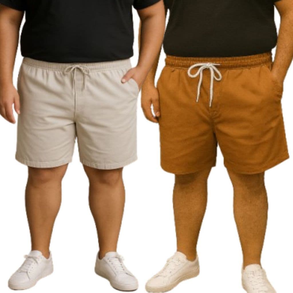 SHORT SARJA MASCULINO COM ELASTICO MAURICINHO KIT 2 PEÇAS PLUS SIZE