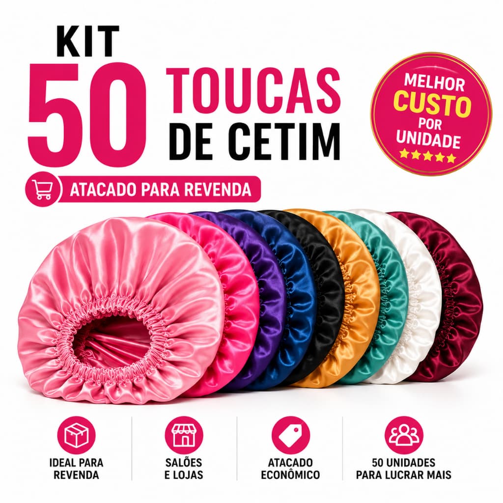 Kit 50 Toucas de Cetim Anti-Frizz Atacado para Revenda Salão e Eventos