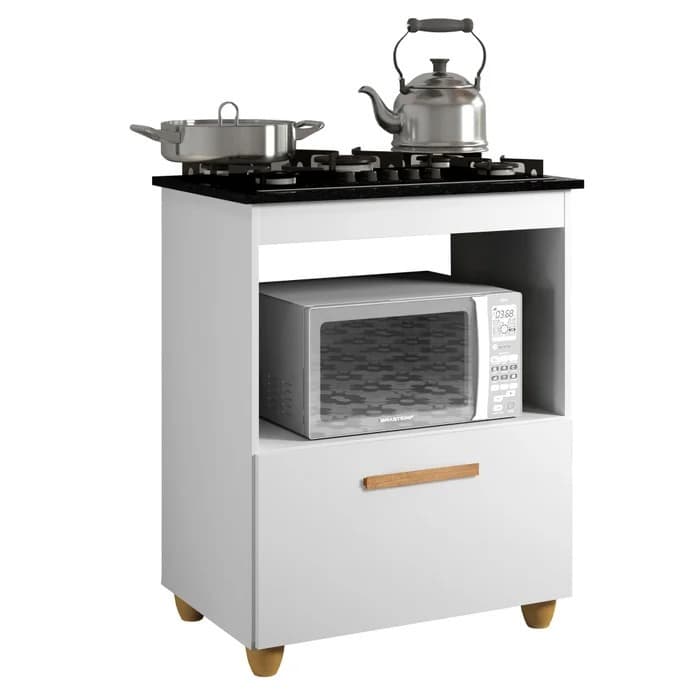 Balcão de Cozinha Turim & Salvia com Porta Kaiki para Cooktop 04 ou 05 Bocas e Forno
