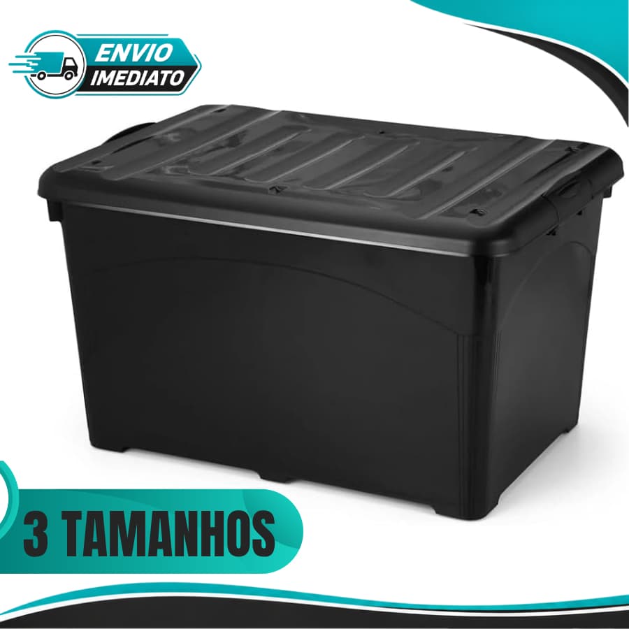 Caixa Organizadora 95 65 50 Litros Preta Injeplastec Com Travas e Rodinhas