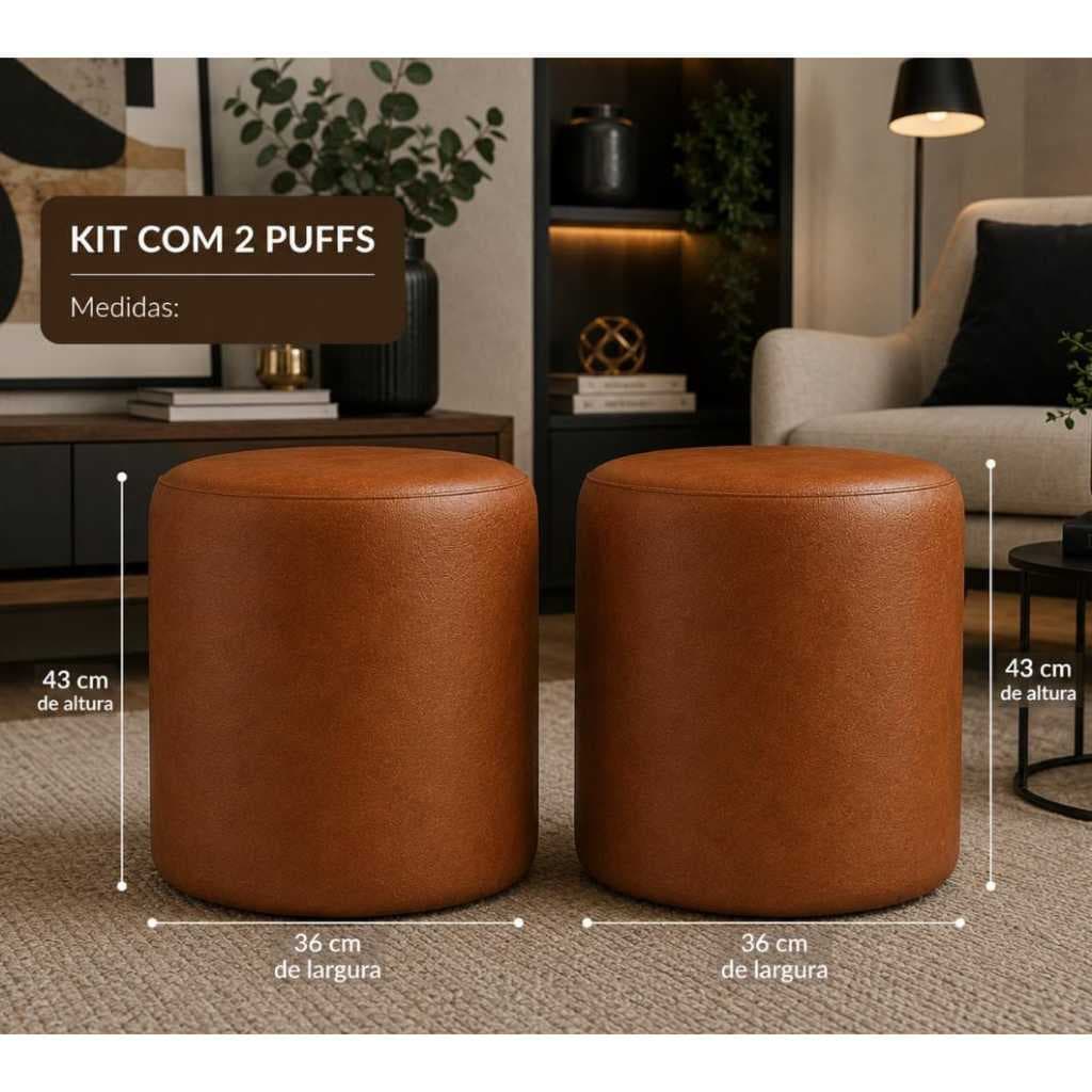 Kit Puff Redondo Moderno e Decorativo Sala Quartos Escritórios