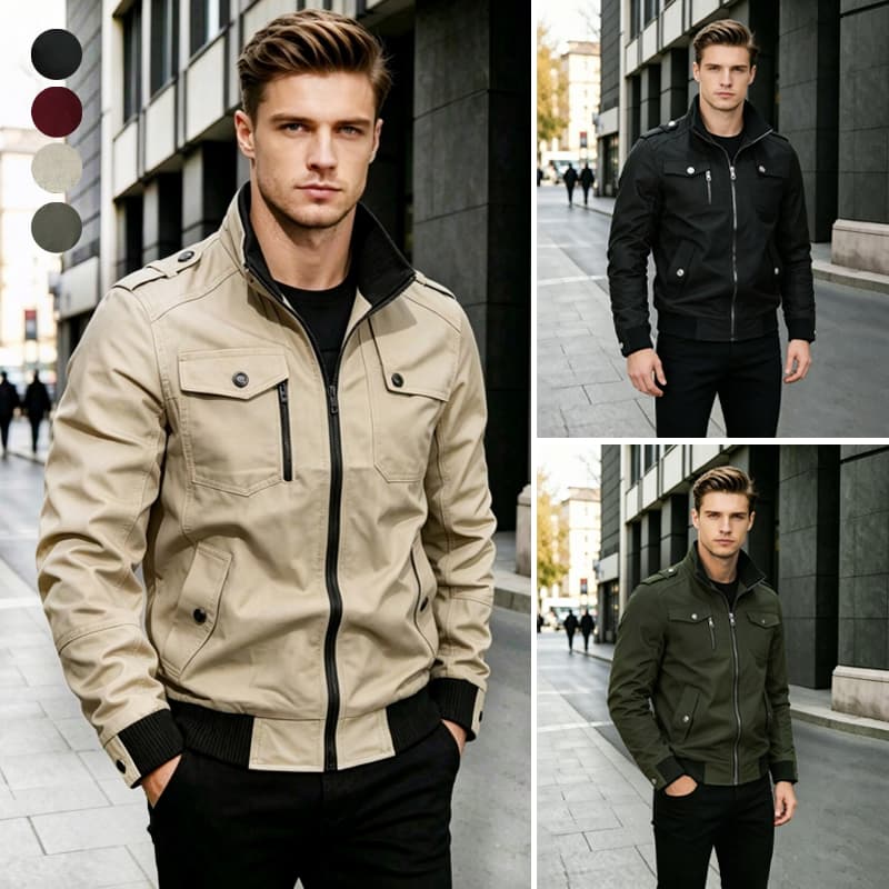 Jaqueta Masculina em Algodão Blusão Gola Alta Estilo Bomber Casual e Versátil para Outono/Inverno
