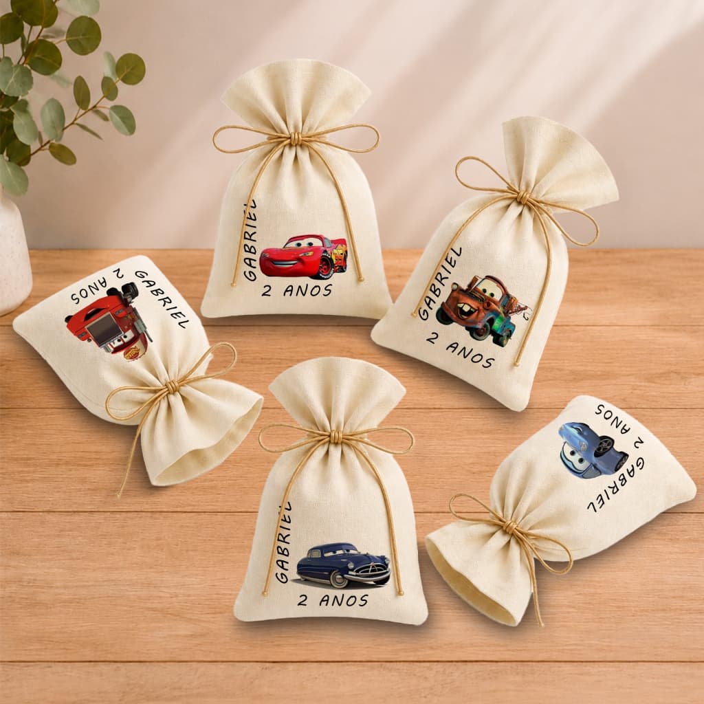 Kit 20 Saquinhos Lembrancinha Personalizada Festa Infantil Aniversário Carros Turma Sortidos 11x