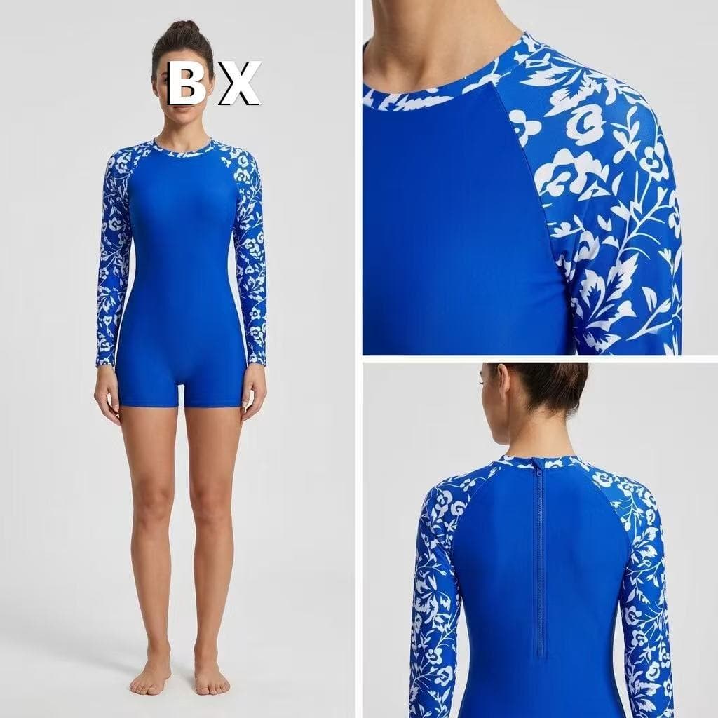 UV bikini senhoras inteiro protetor solar estilo impresso maiô manga longa biquíni conservador maiô-7103