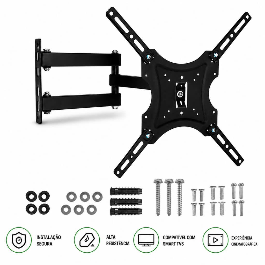 Suporte Articulado Tv Parede 14 A 55 Pol Até 22kg Preto Tv Smart Plasma Led Lcd Com Parafusos