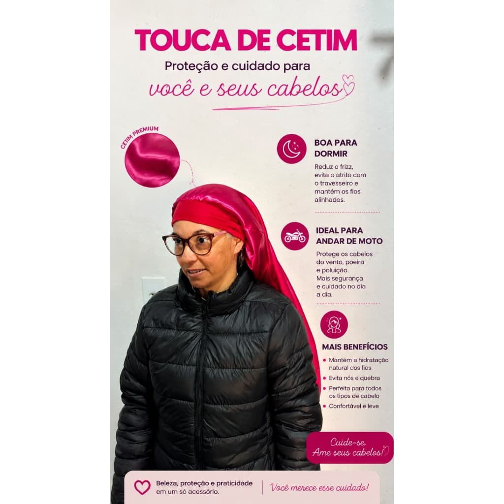 Touca Protetoura de Cetim Dormir Moto Para Cabelos Longos Curtos Antifrizz Cuidados