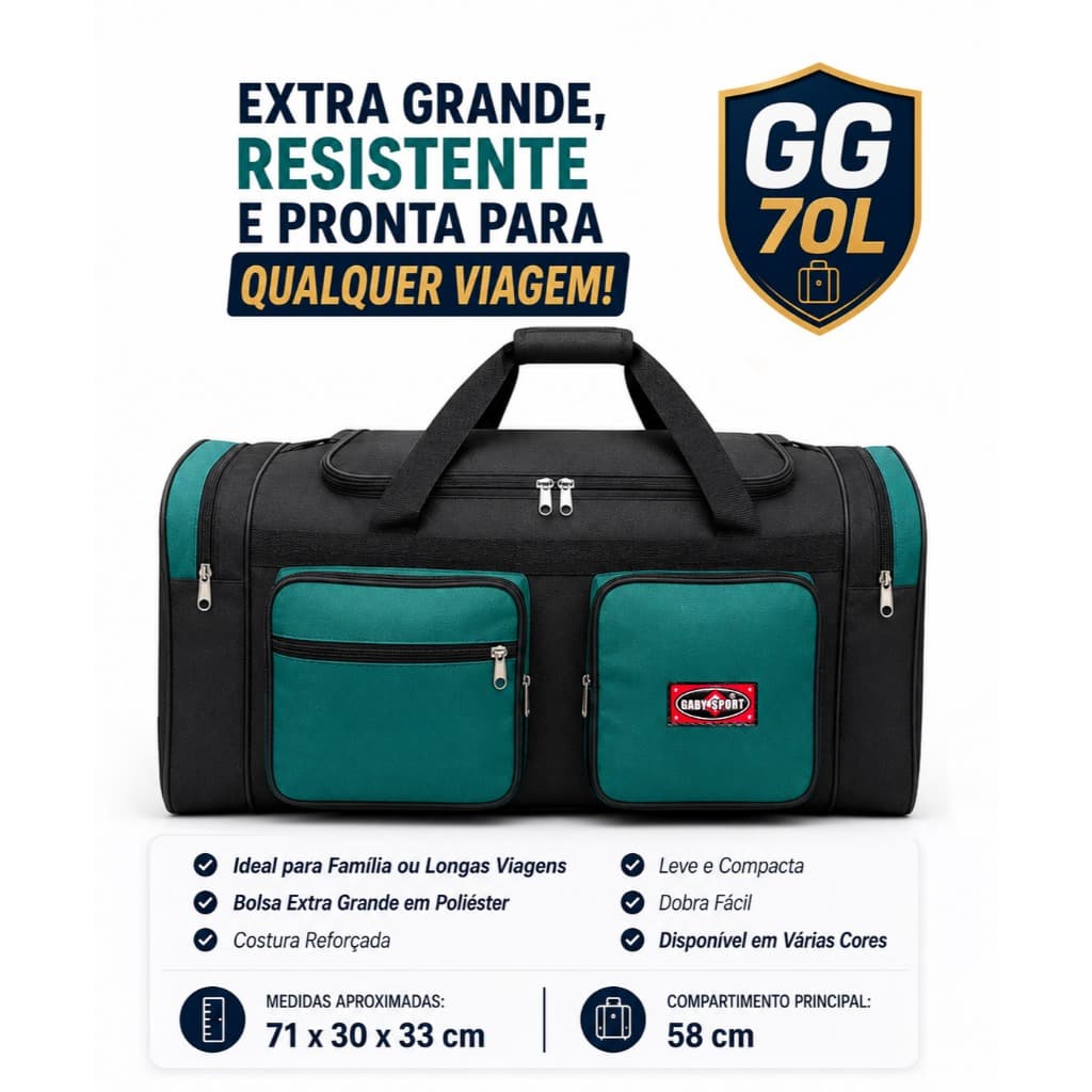 70L Bolsa de Viagem GG Extra Grande - Bolsa de Viagem Feminina - Bolsa Masculina - Sacola de Viagem