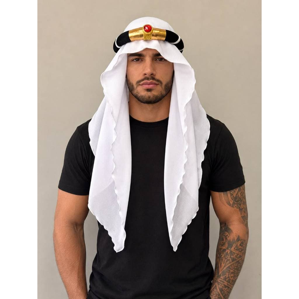 Turbante Luxo Branco Sheik Árabe Carnaval Fantasia Festa Cosplay Dubai Adulto Infantil Farao