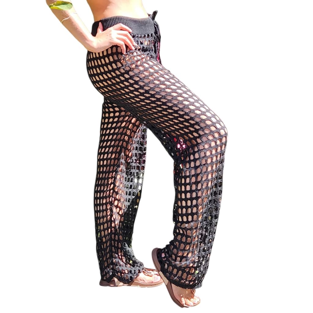 Calça Feminina Saída De Praia Tricô furadinha Tendência Verão
