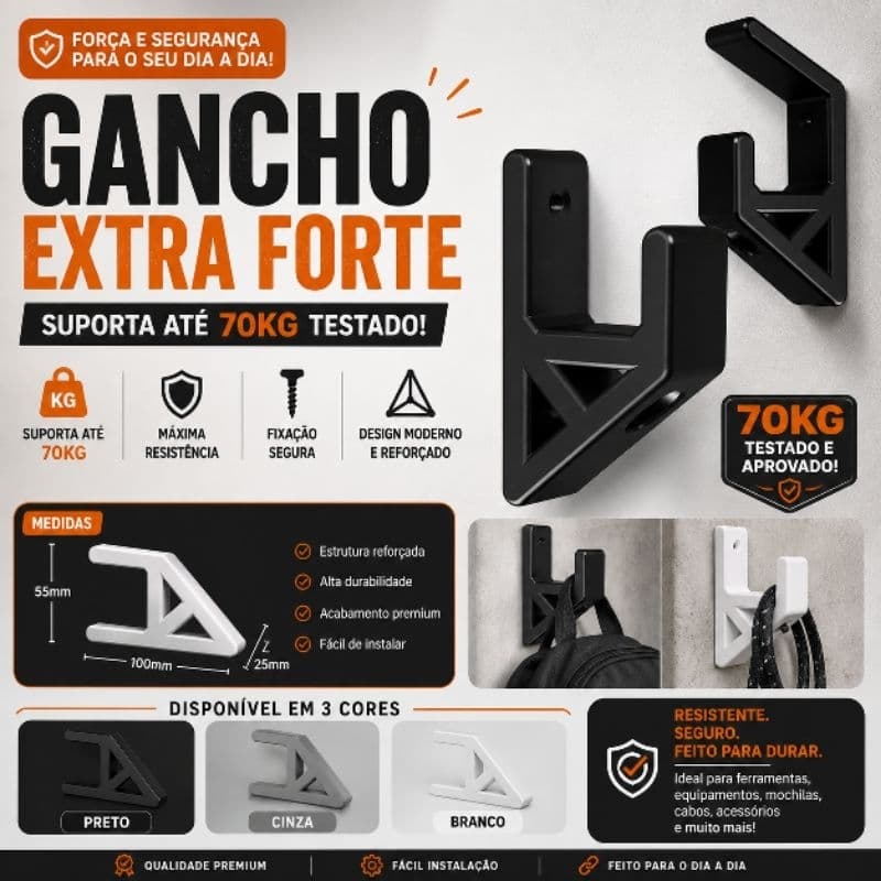 gancho reforçado | simples ou duplo | suporte extra forte suporta 70kg resistente multiuso