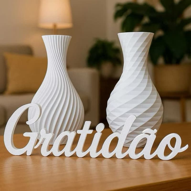 Kit Decorativo com 2 Vasos + Palavra Gratidão | Decoração para Sala, Quarto e Escritório