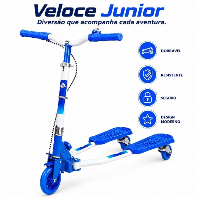 Patinete Infantil  Veloce Junior™   Dobrável com Estrutura Resistente e Design Seguro | Azul