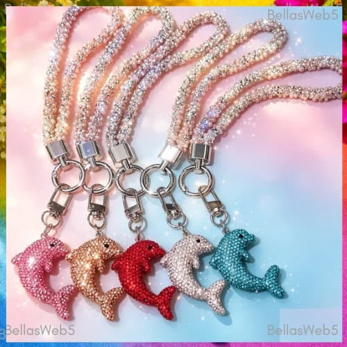 Cordão para Celular Universal | Alça de Pulso com Strass Luxo Pingente Golfinho Charm para Capinha Brilho