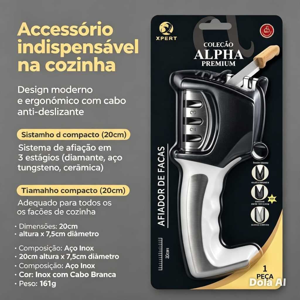 Amolador de Facas  3 Estágios | Afiador Manual | Facas Sempre Afiadas