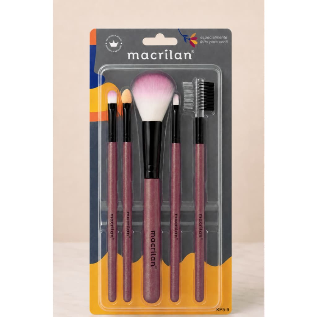 Kit com 5 Pincéis para Maquiagem Macrilan KP5-9 Cerdas Sintéticas