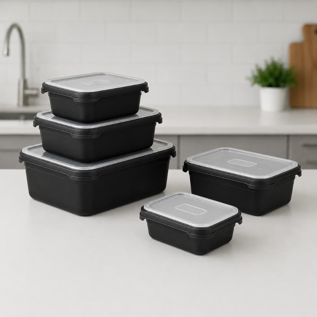 Conjunto 5 Potes Herméticos Plástico Preto - Helsim