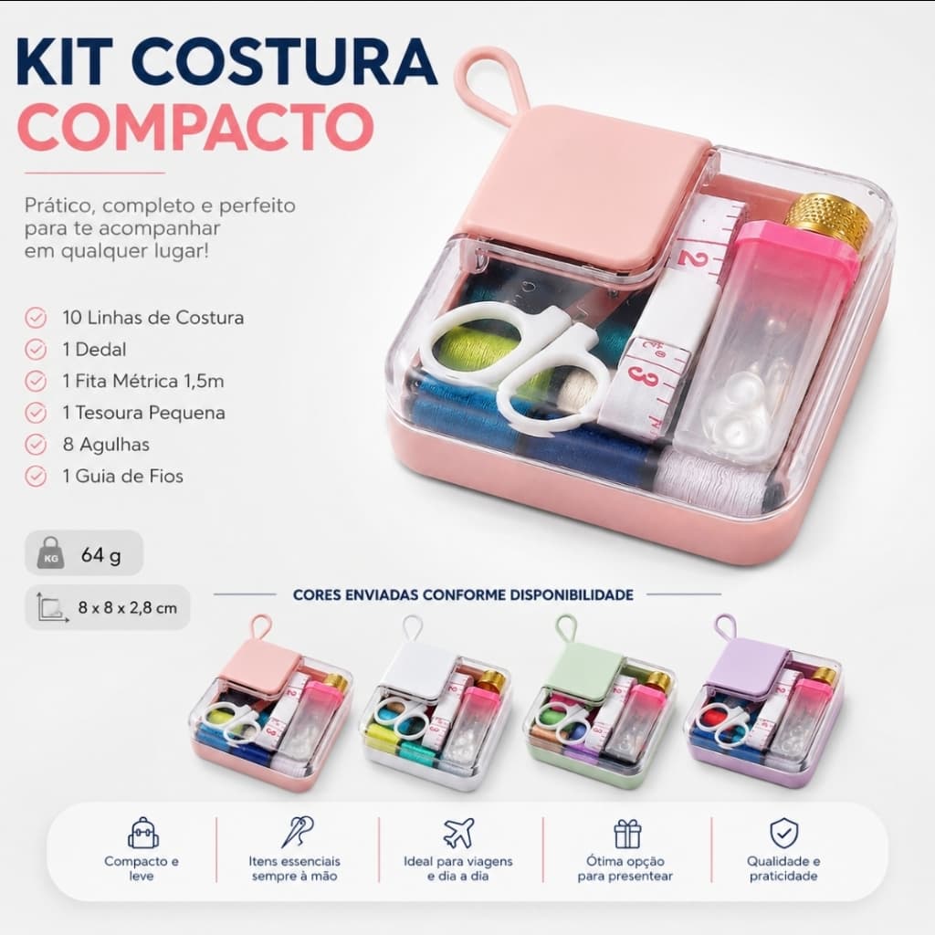 Estojo Kit de Costura Completo Portátil Agulhas Linhas Tesoura Pequenos Reparos Sortido Costureira