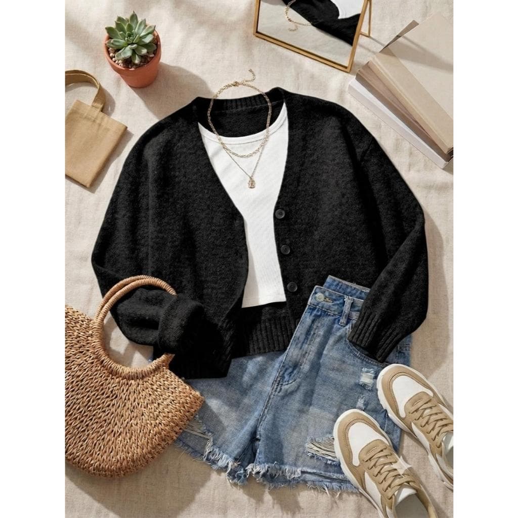 Casaco Cardigan Feminino De Tricot Com Botões Macio Básico Casual