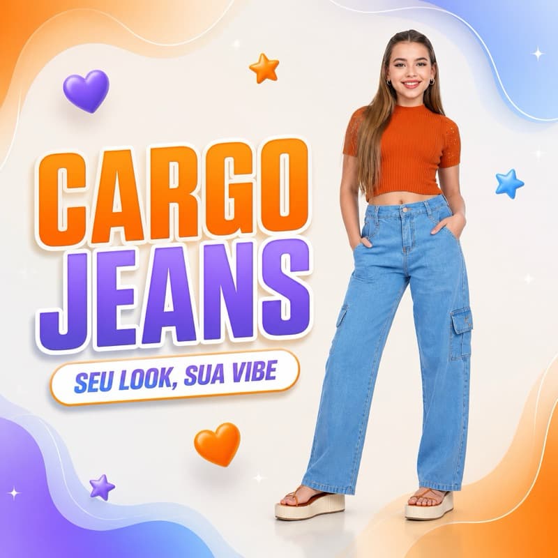 Calça Cargo Jeans Feminina