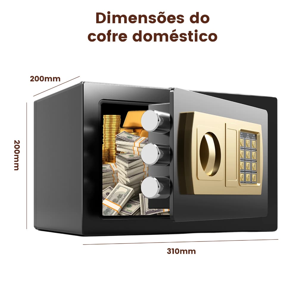 Cofre Eletrônico Doméstico Pequeno em Aço Liga, Trava Digital com Senha Anti Furto Para Documentos e Valores