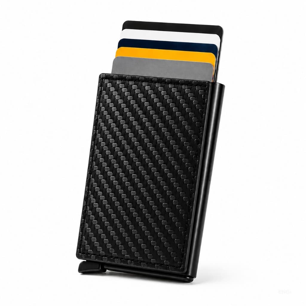 Carteira Slim Porta Cartões RFID Antifurto Fibra Carbono Couro Proteção Aproximação Compacta Luxo Unissex Minimalista PU