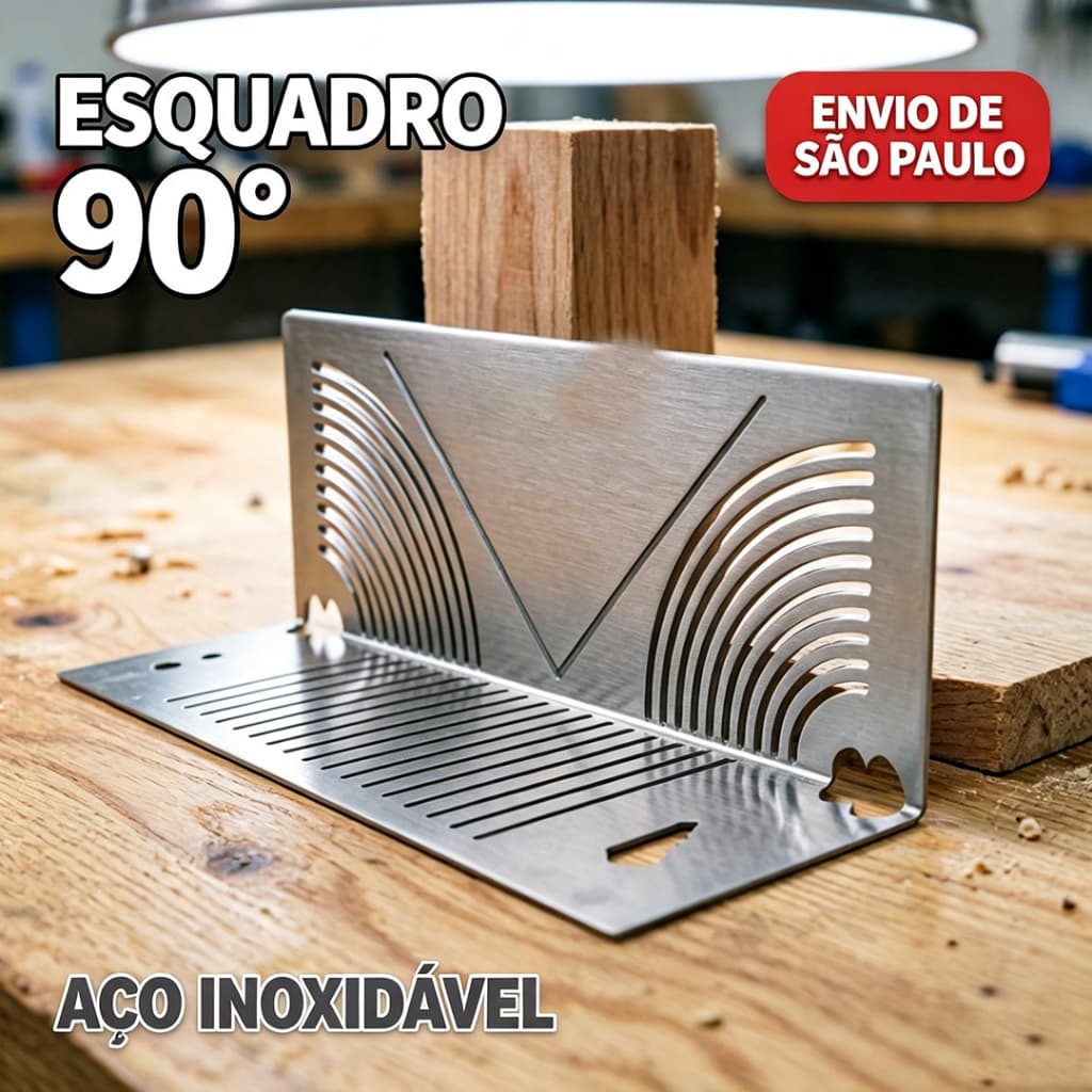 Gabarito Esquadro 90° para Tubos Quadrados e Metais – Marcação Precisa em Aço Inoxidável