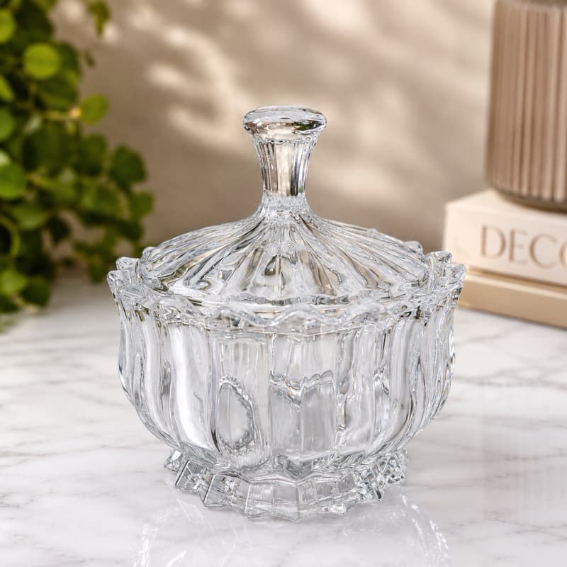 Bomboniere Potiche de Vidro Luxo 200ml com Tampa Baleiro Porta Doces Decorativo Transparente