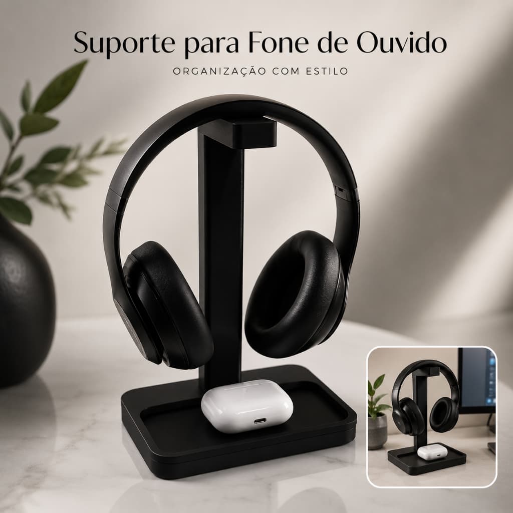 Suporte para Porta Fone de Ouvido com Bandeja Organizadora para Mesa Gamer Ornamento Organização