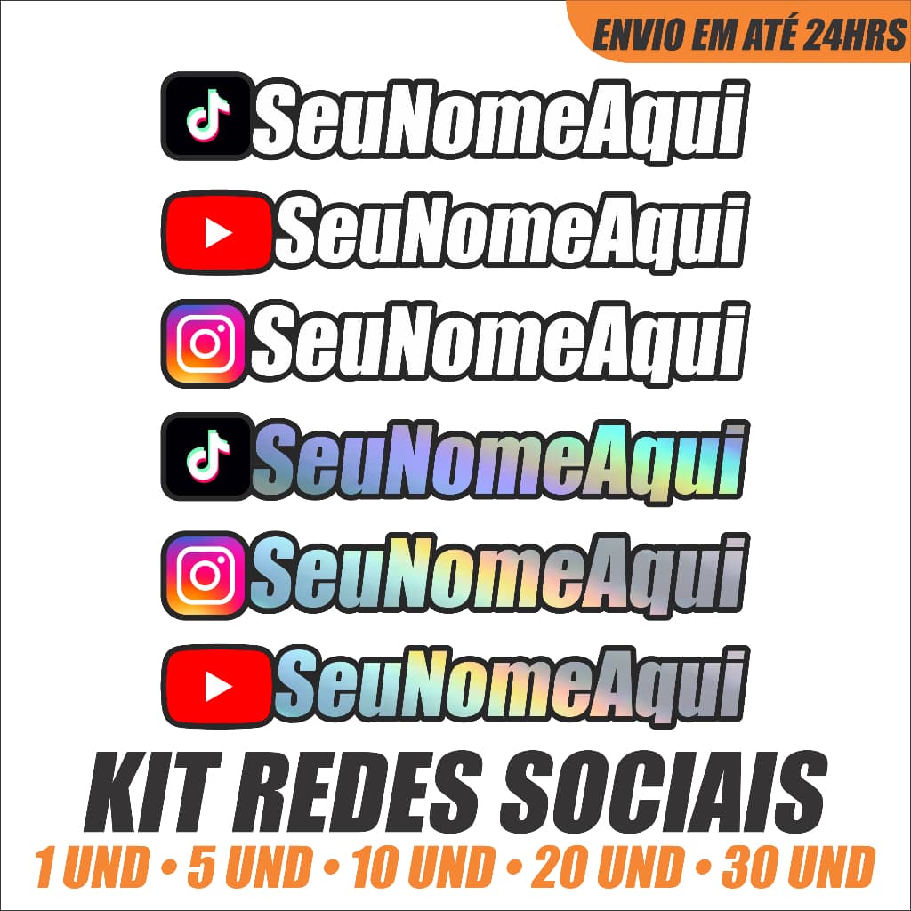 kit Adesivos Personalizados Redes Sociais Personalizados Holográficos