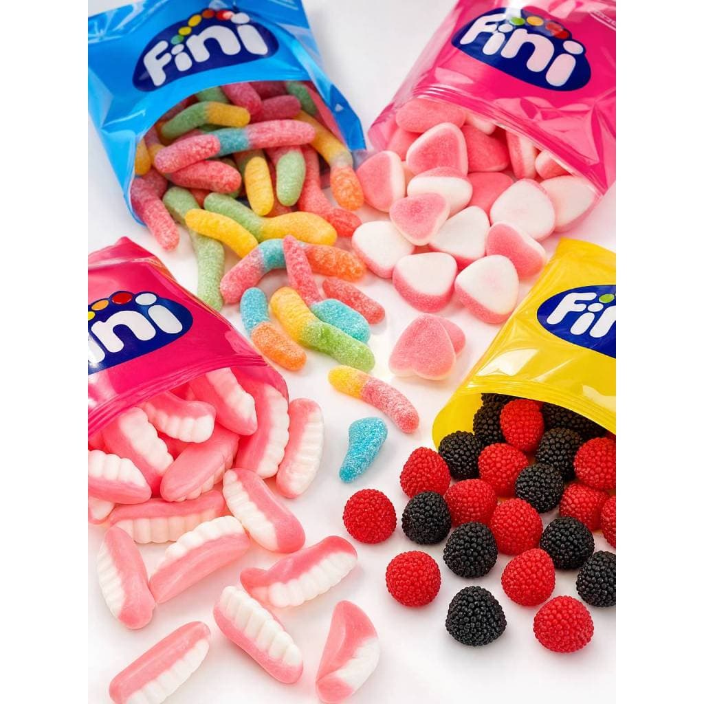 Kit 7 Pacotes Balas de Gelatina Fini 80g Sortidos - Amoras Dentaduras Beijos Minhocas Guloseimas Doces Presente